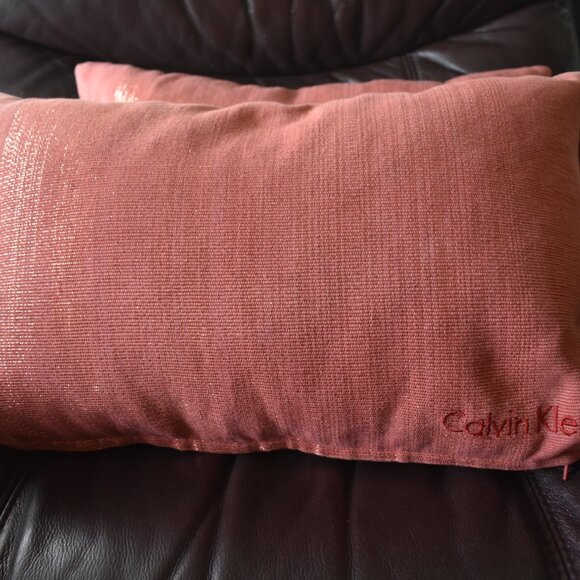 burnt red Orange DUCK Feathers Throw Pillow By Calvin Klein Furniture pair 2 Set - Picture 8 of 14